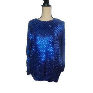 Three Flaggs California Royal Blue Heavy Sequined USA Shirt 80s Vintage Medium